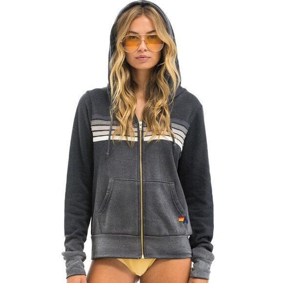 Aviator Nation Tops - AVIATOR NATION 5 STRIPE HOODIE - FADED SMOKE SIze XS